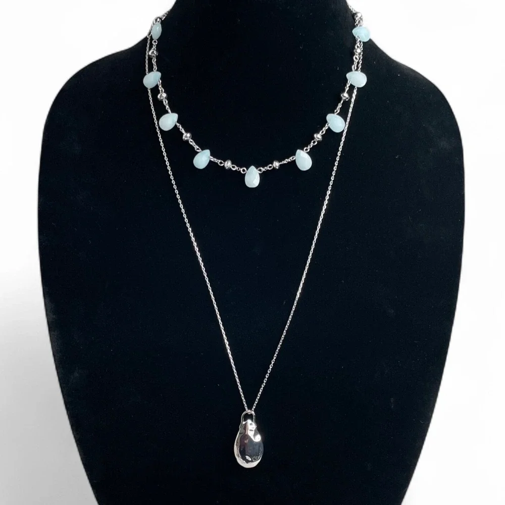 New WHBM Silver Light Blue Teardrop Escapist Necklace White House Black Market